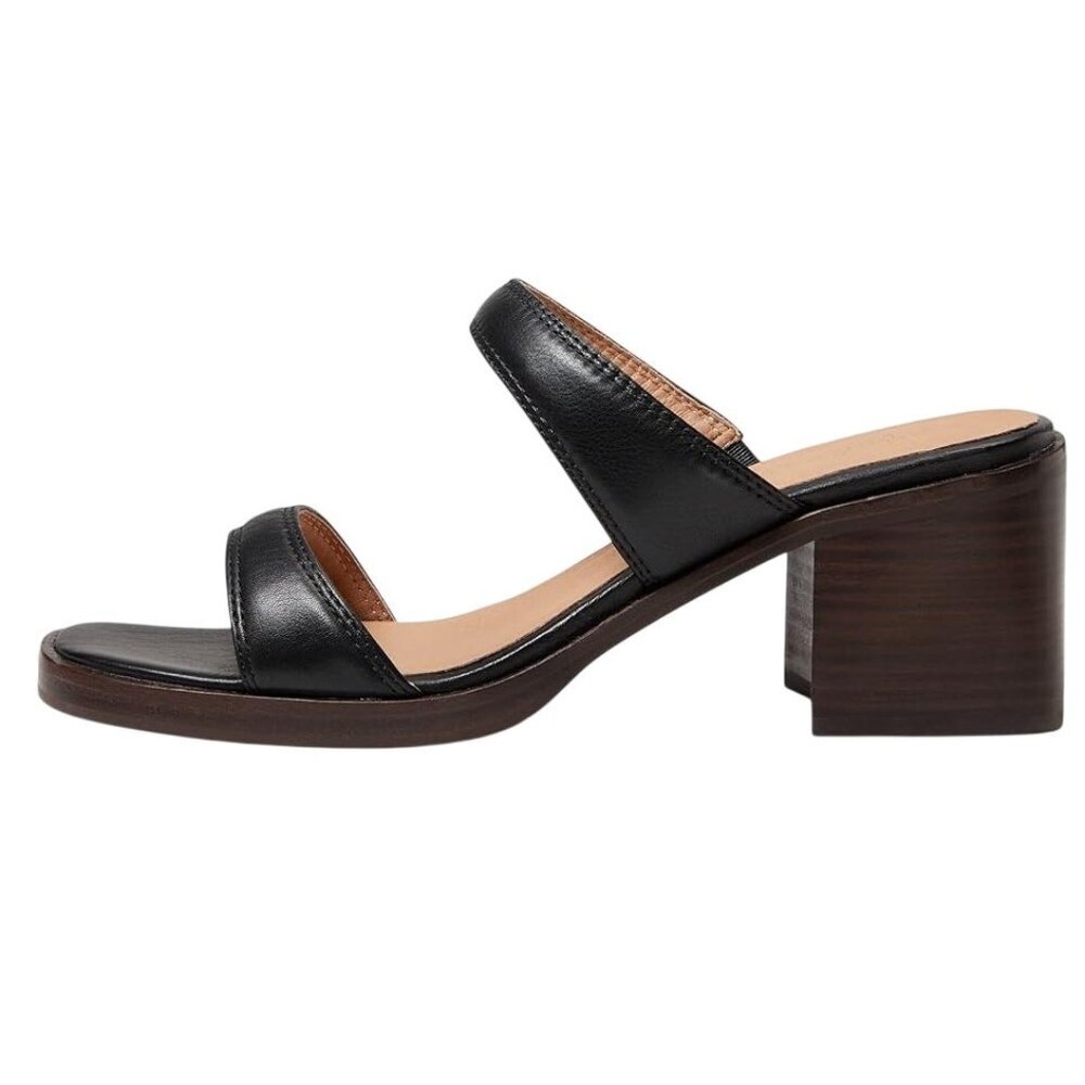 NWT Madewell The Saige Women's Sandals Sz 9 Leather Black Block Heels Slip On - Picture 2 of 14